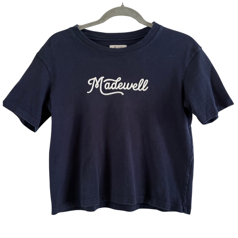 Madewell Embroidered Logo Navy Shirt Women’s Size XS Thick Cotton
